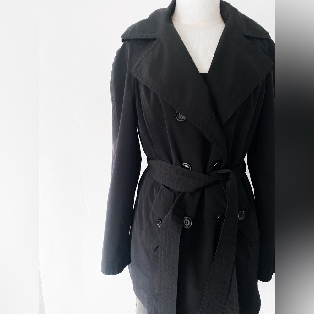 Calvin Klein Black Trench Coat with Sash – Size Small - Picture 8 of 10
